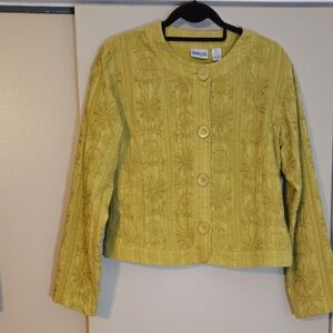 Chico's Lime Green Textured Jacket Chico's Size 1